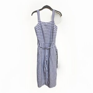 Beach Lunch Lounge Blue‎ & White Stripe Sleeveless Linen Blend Cropped Jumpsuit